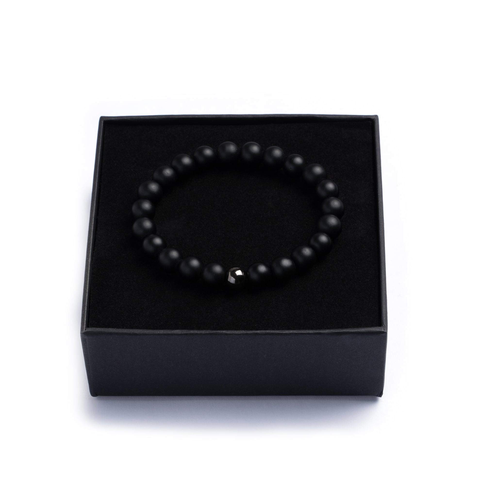 Handgefertigt in Italien | Premium Perlenarmband für Männer | Schwarzer Onyx, braunes Tigerauge oder graue Larvikit-Steinperlen | Exklusive Schmuck-Geschenkbox