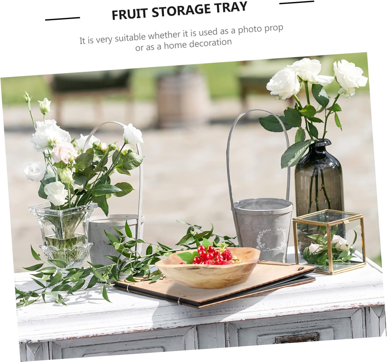 Luxshiny Multipurpose Solid Wood Fruit Bowl Random Shape Rustic Storage Tray for Kitchen Counter Party Restaurant Wedding Home Decor and Food Display