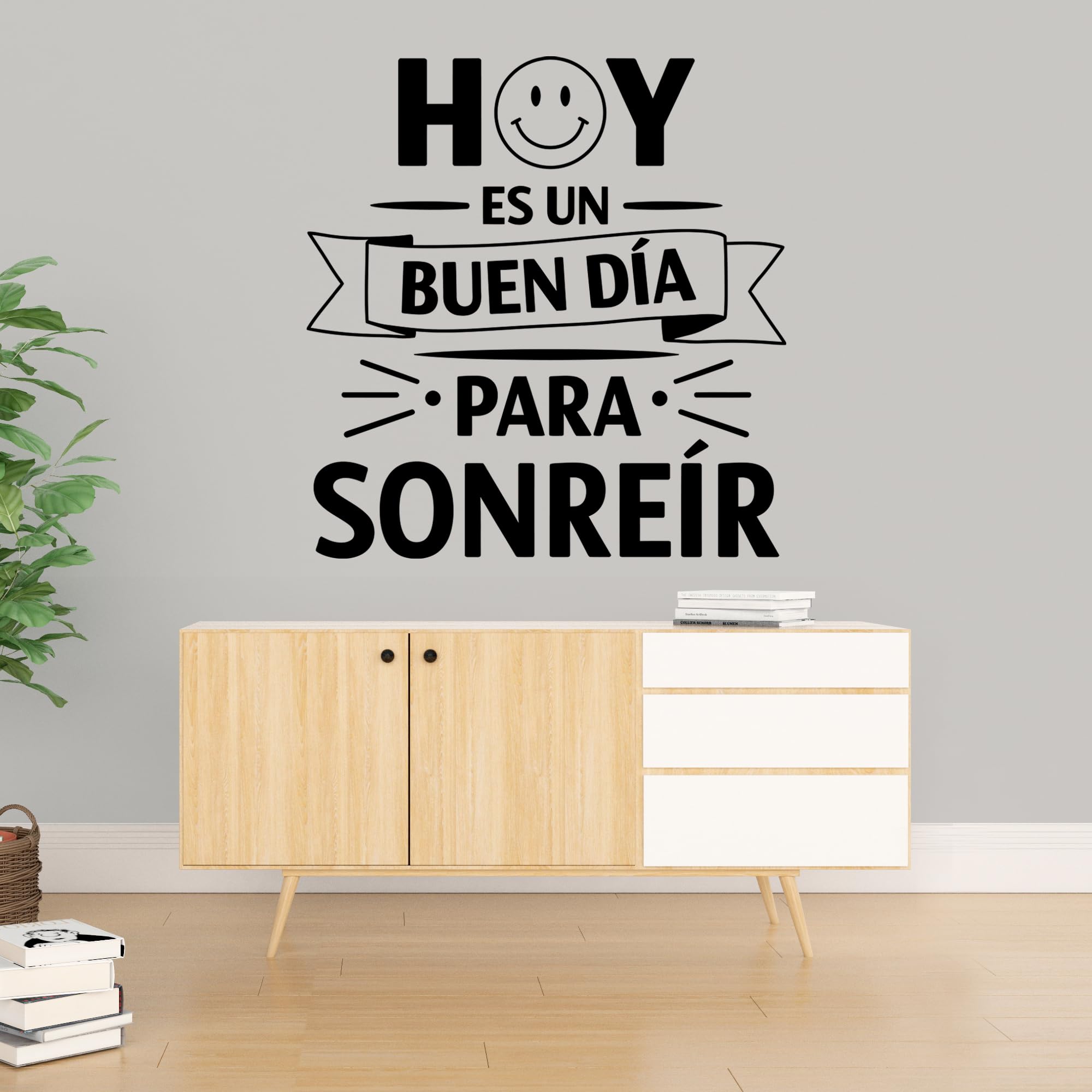Vinilo Decorativo para Pared Frase Motivadora "Hoy Es Un Buen Día Para Sonreír", Pegatina Adhesiva Moderna, Decoración para Salón y Dormitorio (Negro, 100 x 95 cm)