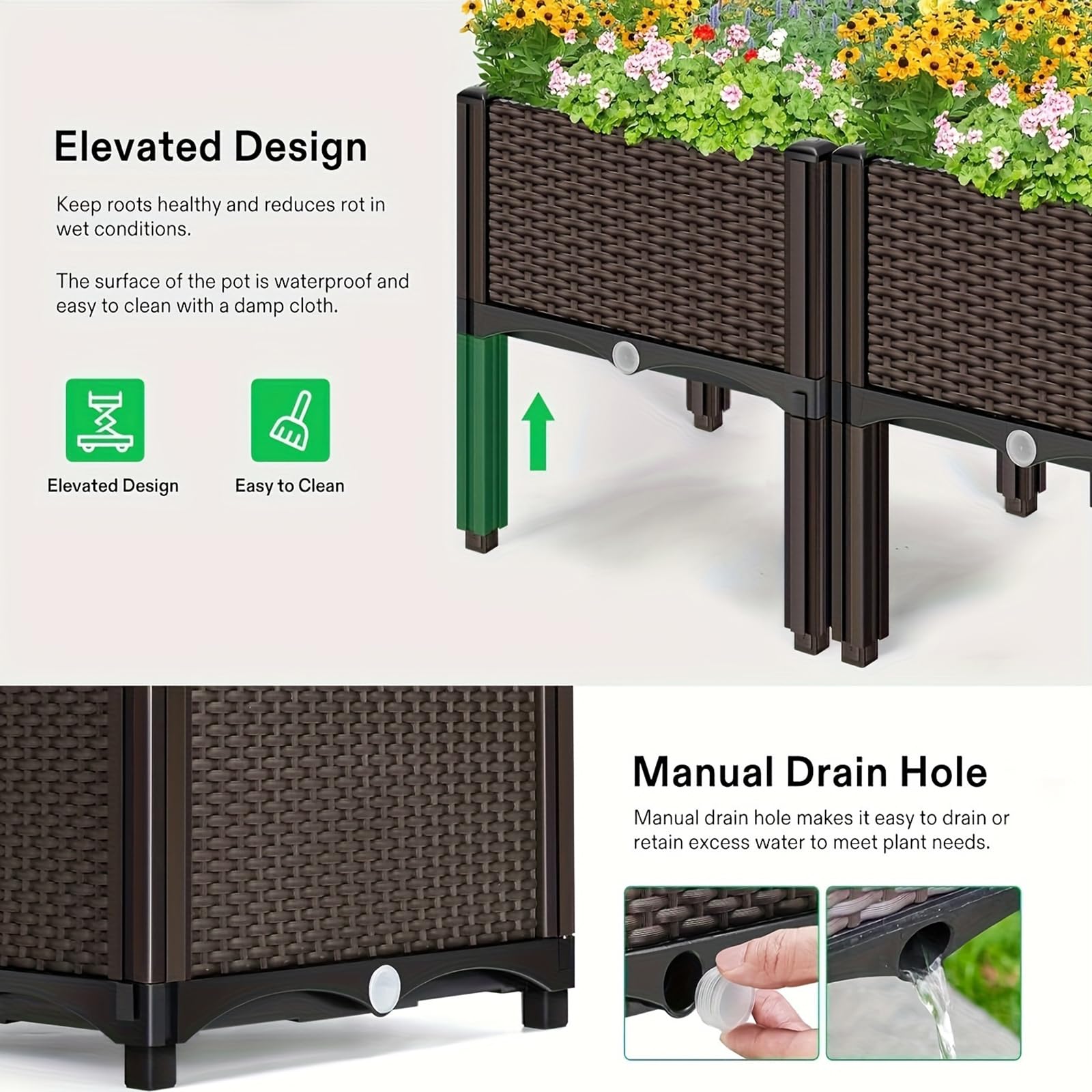 Fioriera rialzata con gambe, in plastica, per giardino, terrazza, balcone