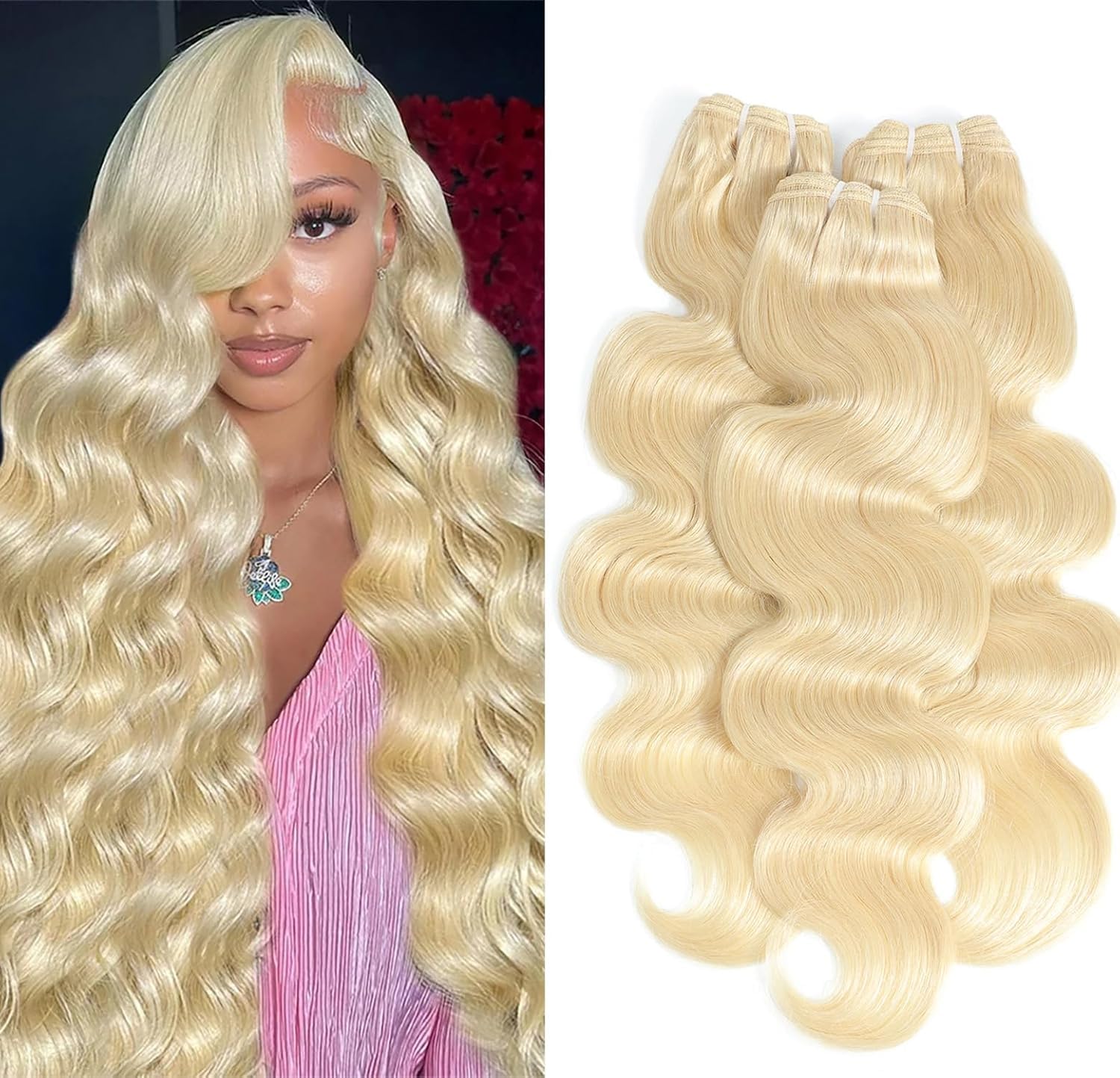 Chikamlty 613 Blonde Bundles Human Hair Body Wave 12 14 16 Inch Full Cuticle intact, 12A Grade Human Hair Bundles Factory Outlets, Long-lasting