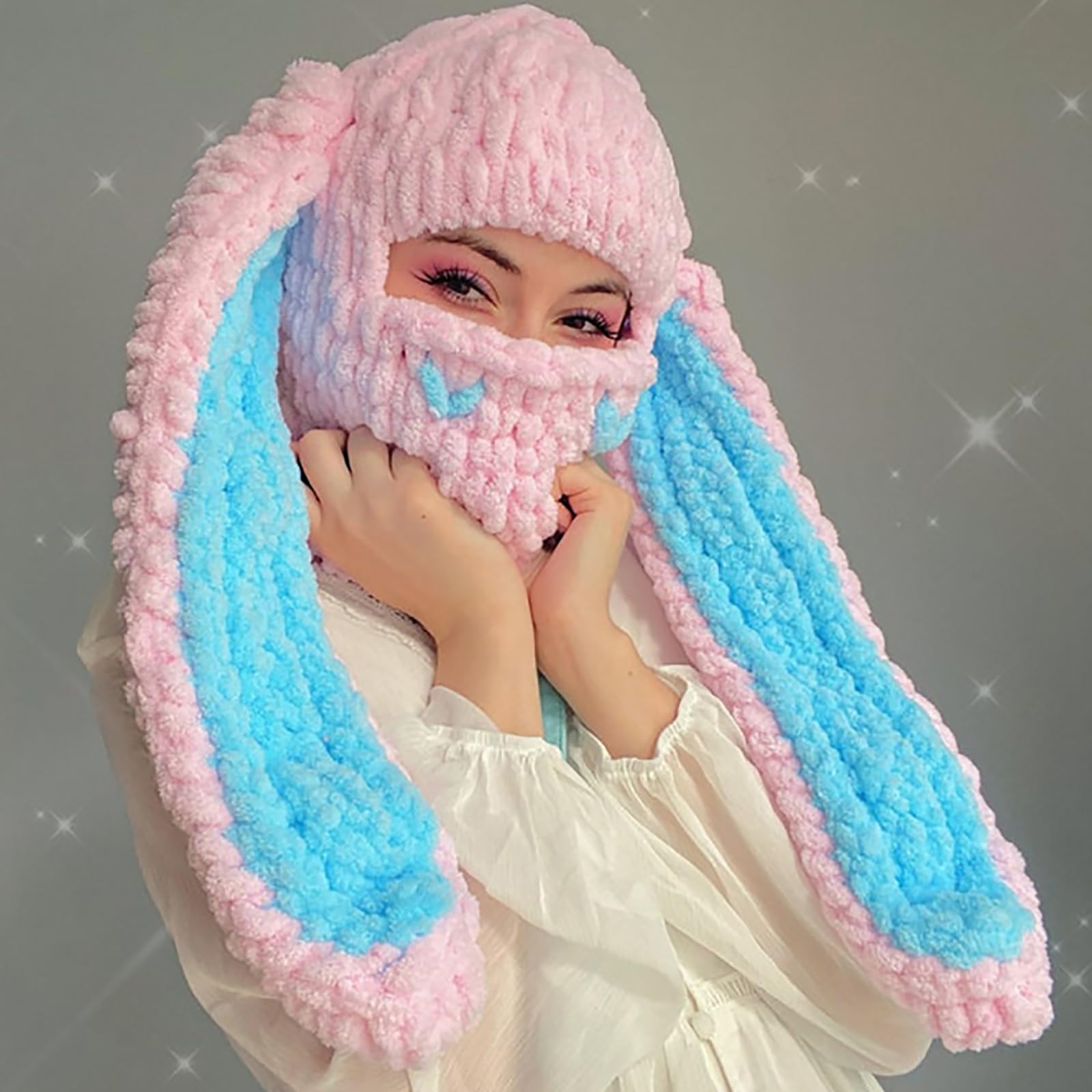 奥ゆかしい夜泣き婆Fuzzykon Rabbit long ear cap LXYZXZ Bunny Long Ears Funny Hat Fluffy Winter Cap Warm Knit