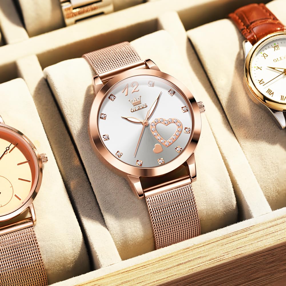 OLEVS Uhr Damen Rosegold Elegant Analog Wasserdicht Quarzuhr mit Datum