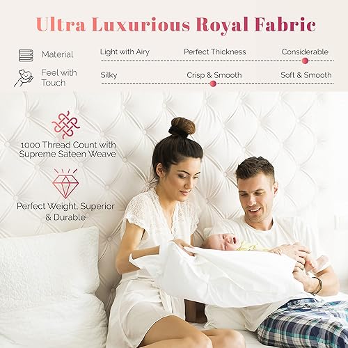 Miniatura 2 de Sábana bajera de 1000 hilos, sensación egipcia de 1000 hilos, transpirable, color gris oscuro, tamaño Queen, fácil de ajustar, bolsillo profundo de