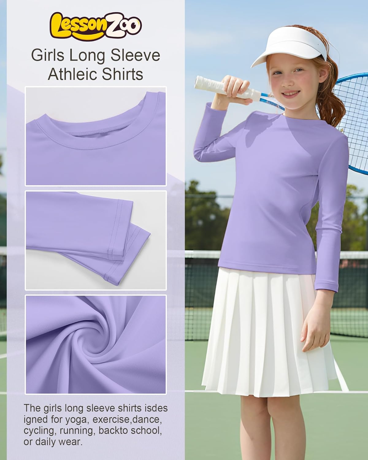 4 Pack Girls Long Sleeve Athletic Shirts Kids Activewear Tops Basic Yoga Crew Neck Sports Teen Youth Tees - Image 3