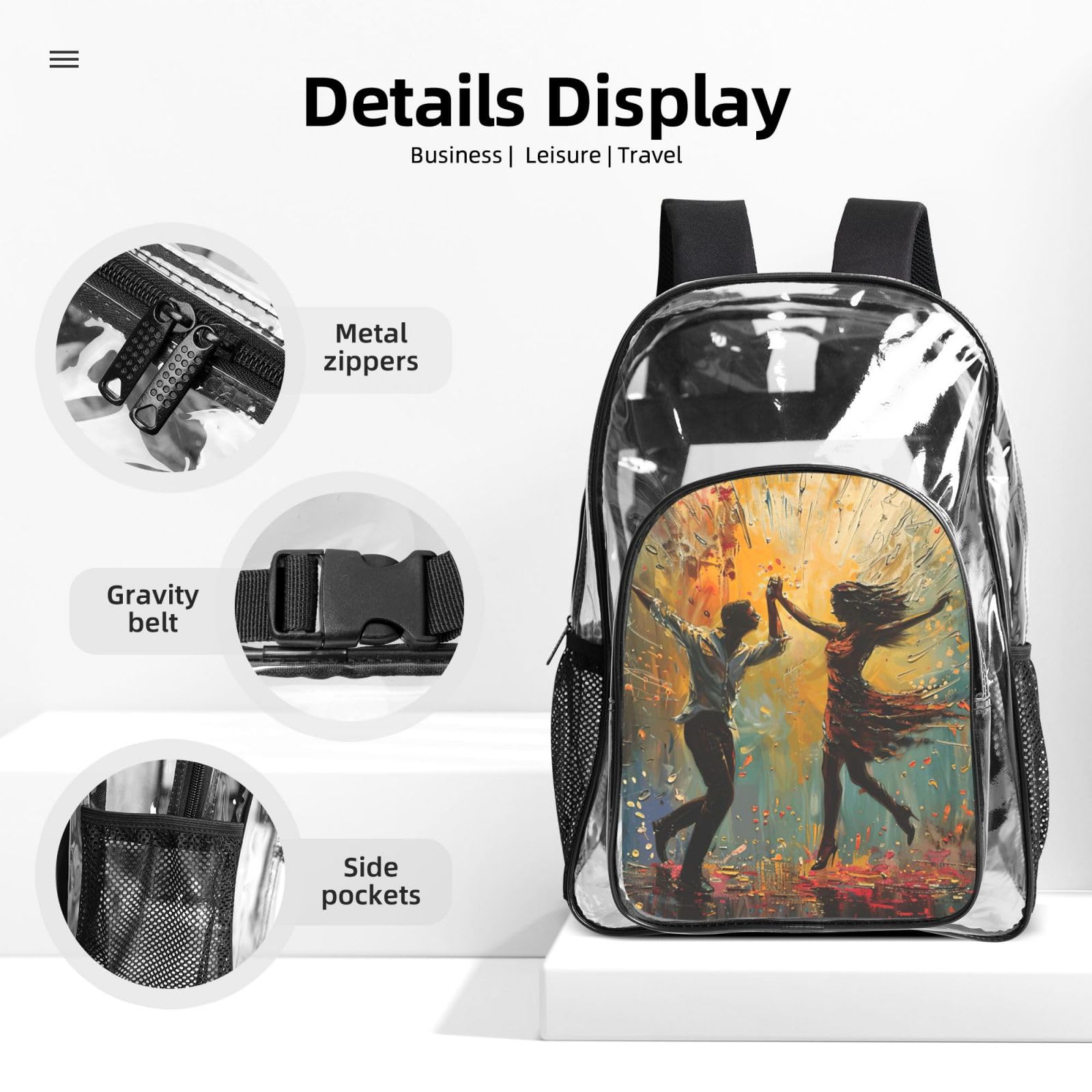 Dance With Music Print 3-Piece Trasparente Zaino Set Per Viaggi Avventure All'aperto Vacanze Borsa Trasparente