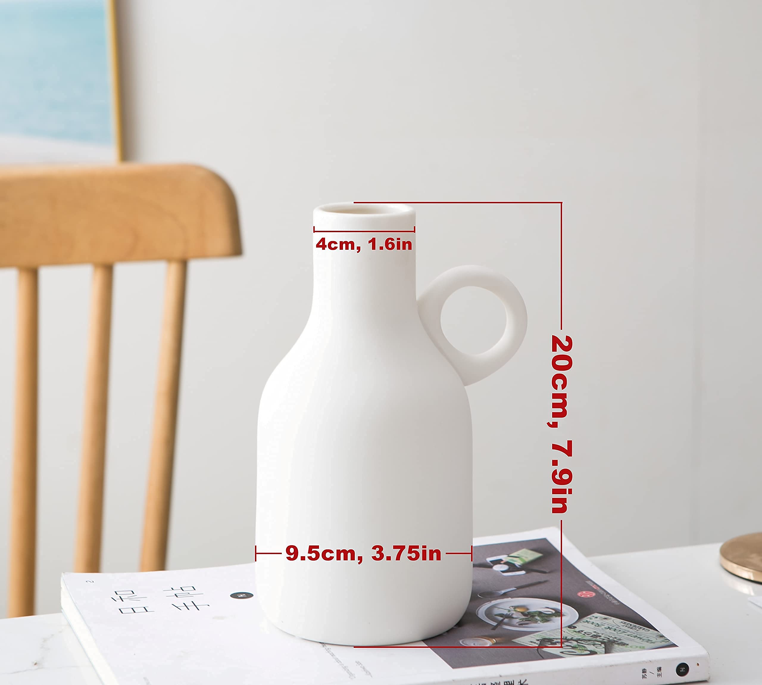 Amazon.co.jp: ホワイトセラミックピッチャー花瓶 ラウンドハンドル