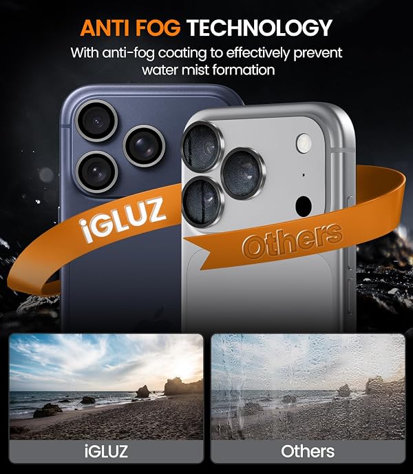 iGluz 2 Pack Anti-Reflection Camera Lens Protector for iPhone 17 Pro Max/iPhone 17 Pro [98% Transmittance][1-Step Installation][Strong Adsorption] 9H Shatterproof Tempered Glass-Black Titanium by iGluz - Image 6