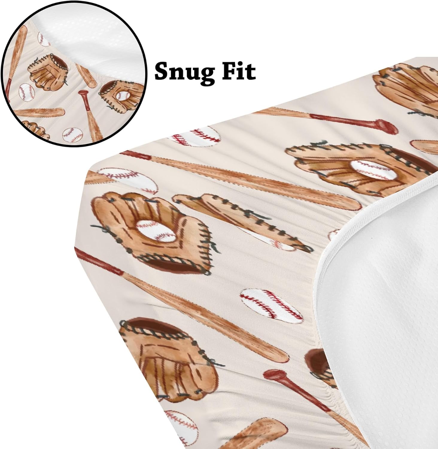 Watercolor Baseball Gloves Pattern Baby Sheets for Crib, Unisex Sport Theme Nursery Fitted Bed Sheet for Boys Girls Standard Crib and Toddler Mattress-28x52