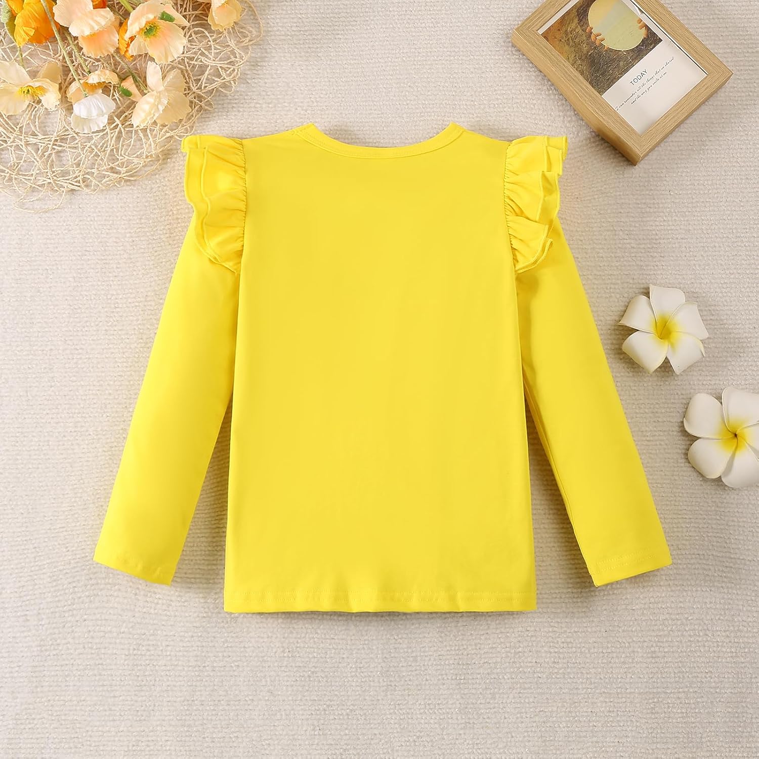 12M-7Y Toddler Baby Girls Ruffle Round Neck Blouse Kids Girl Solid Color Short T-Shirts Casual Tee Tops Bottom