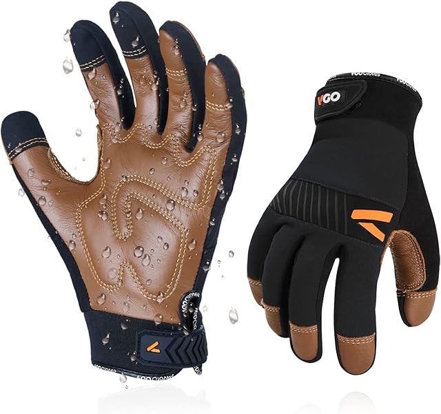 Vgo... 1 Pair Safety Work Gloves,Mechanics Gloves,Anti-Vibration Gloves, Multi-purpose Gloves,Medium Duty(Gray/Orange,CA7723) (XLarge, Brown)