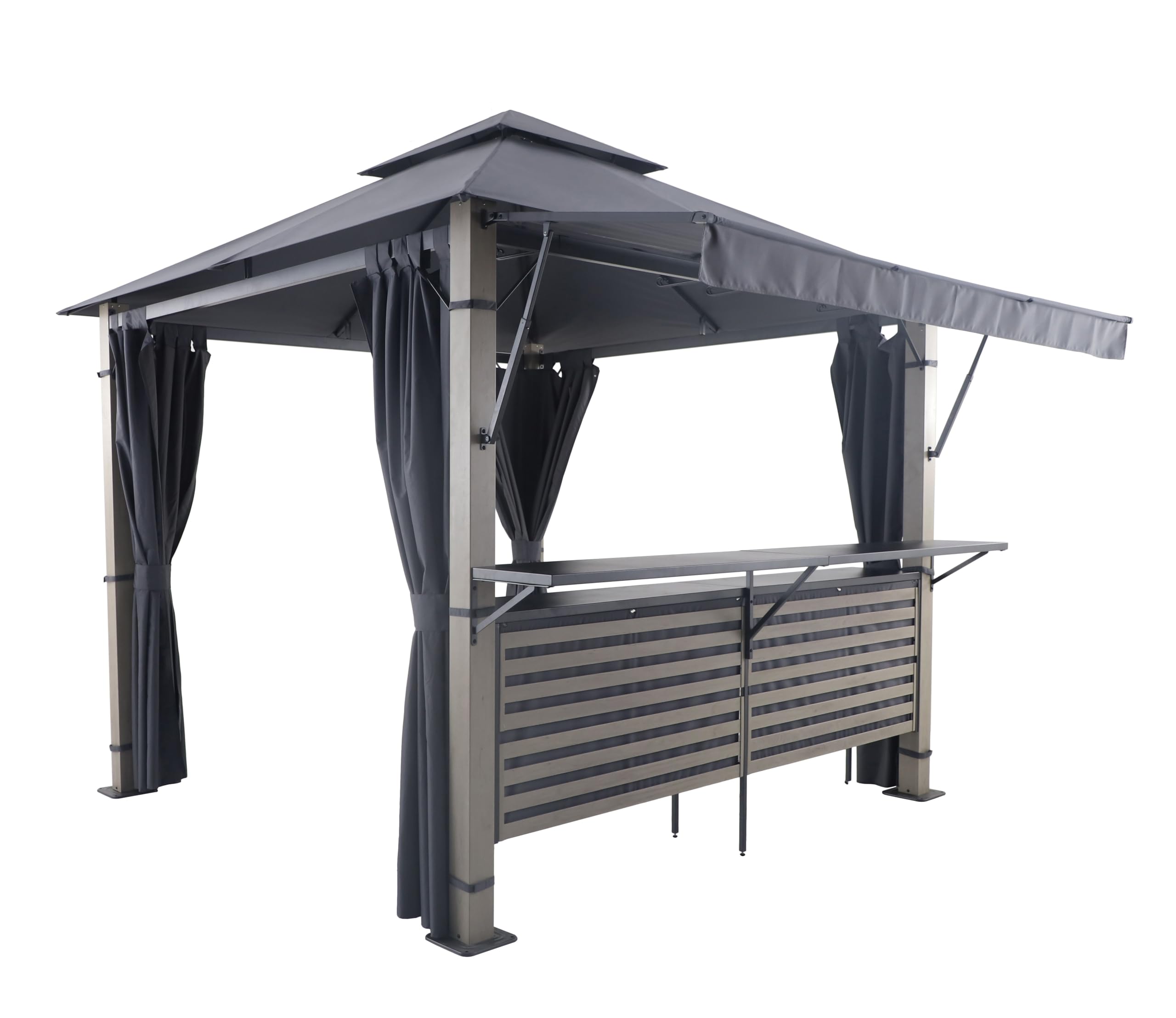 METRO Professional Pavillon-Bar Mayfield, Aluminium / Stahl, 3 x 3 m, mit Markise, dunkelgrau