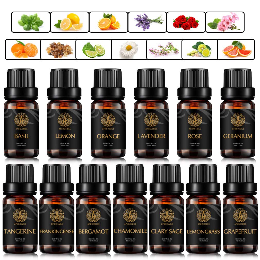 Aromatherapie Bergamotte ätherische Öle Set für Diffusor, 13x10ml 100% reines Basilikum ätherisches Öl Set für Hause, Tangerine ätherisches Öl Kit- Grapefruit, Orange, Rose Öle...