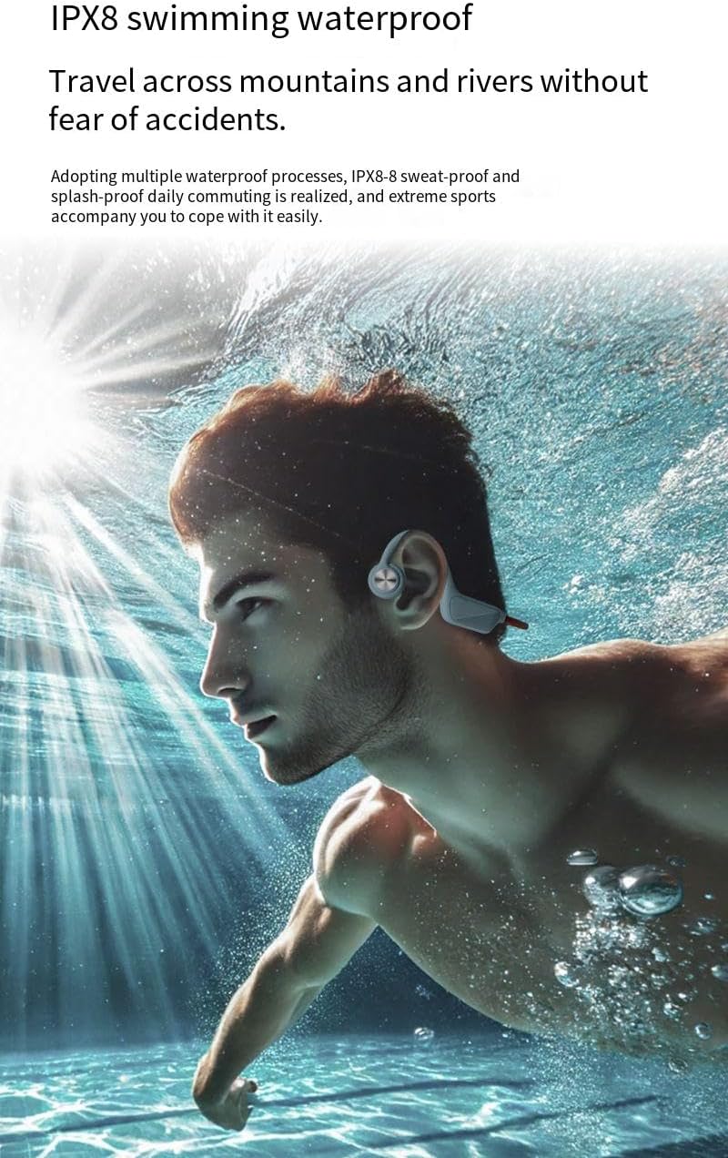 Bone Conduction Headphones IPX8 Waterproof Swimming Headphones Bone Conduction Open Ear Wireless Bluetooth 5.4 Earbuds for Sport Music Player Built-in 32G Memory Earphone,HIFI Stereo Sound,White