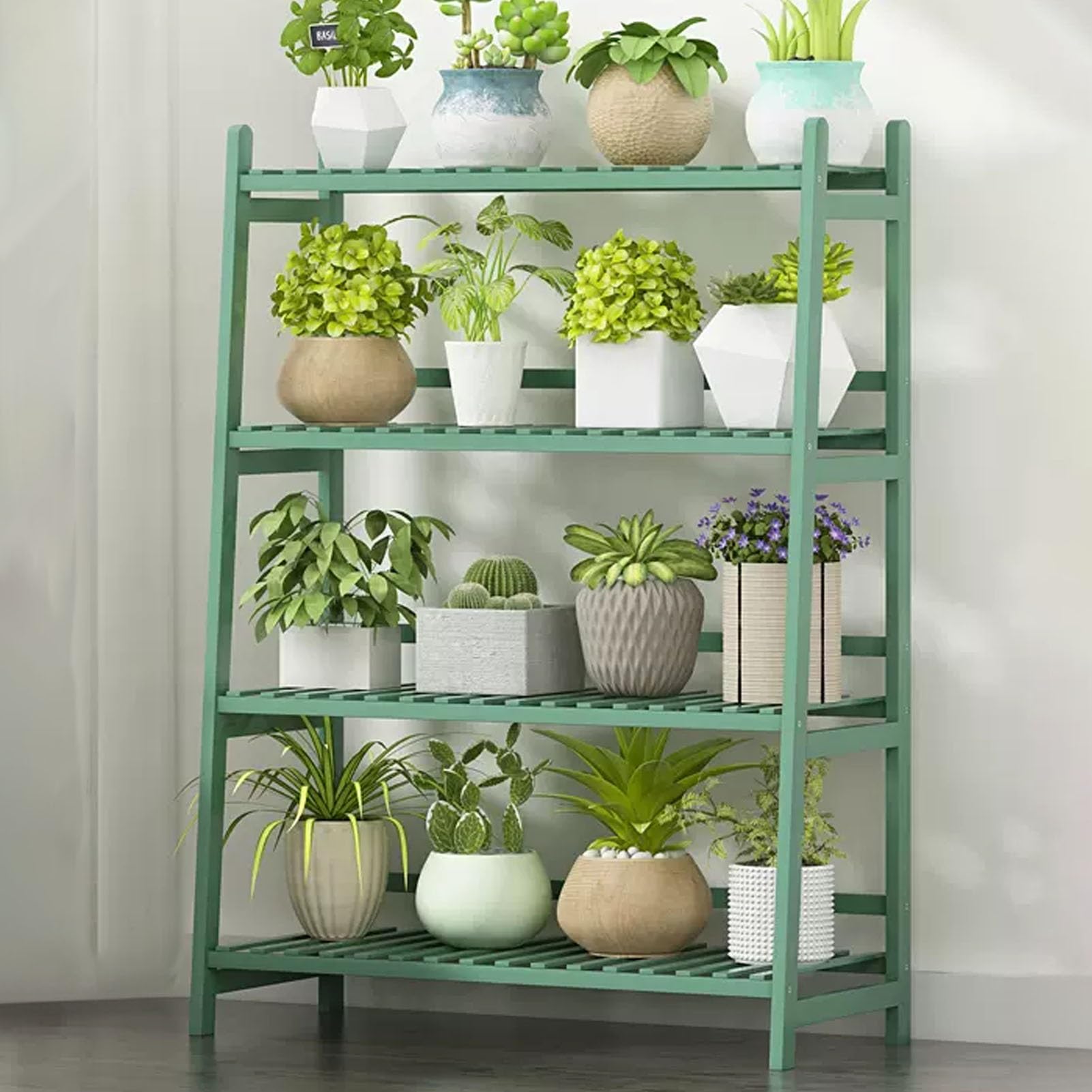 Étagère a fleurs en bambou durable à 4 niveaux pour aménagement de jardin