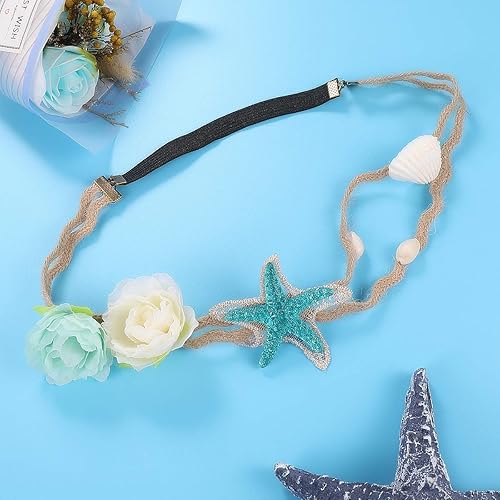 Miniatura 7 de Beaupretty 2 diademas de sirena, accesorios para el cabello de sirena, accesorios para el cabello de flores, diadema de concha, accesorios de