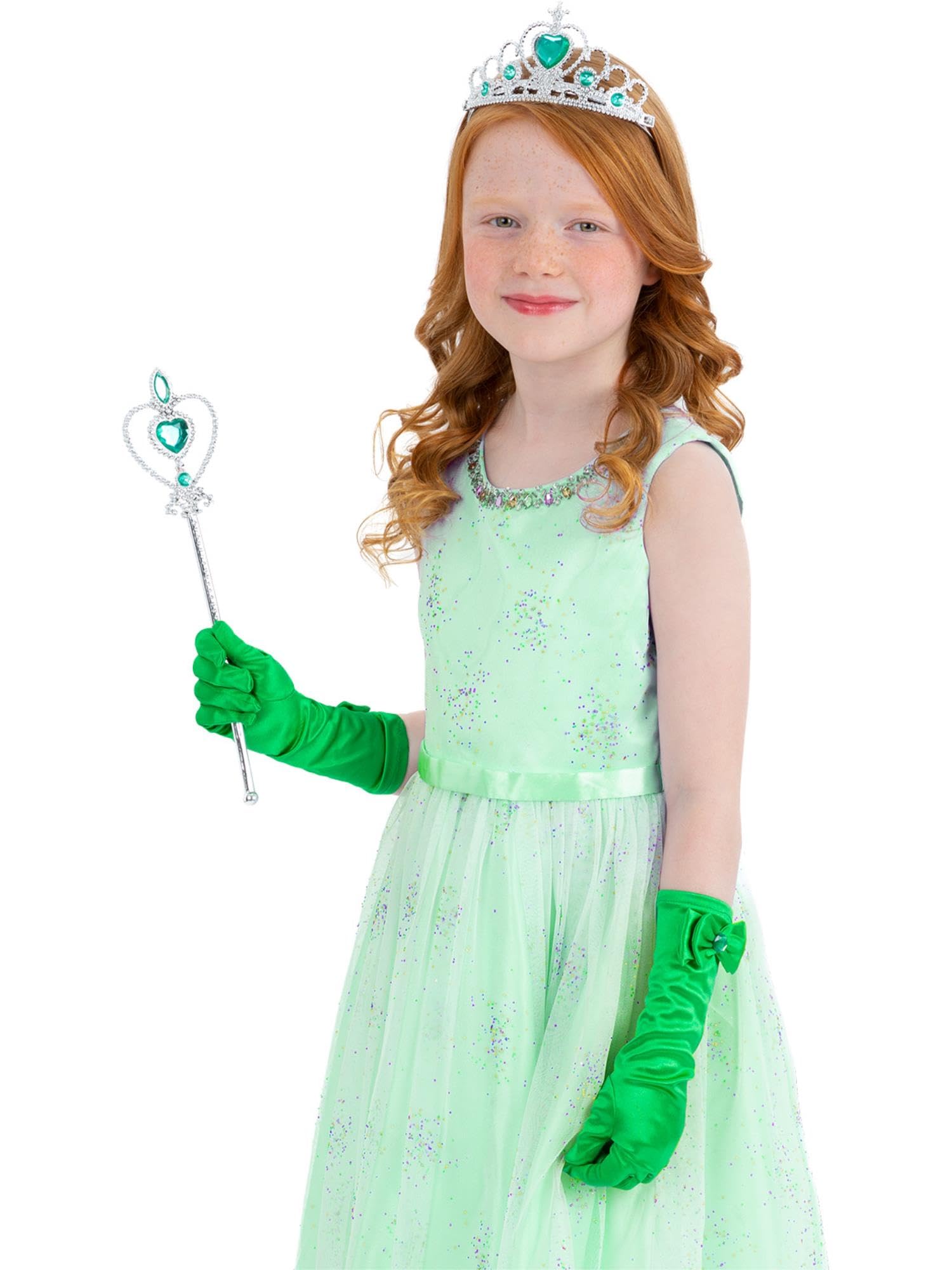 Smiffys Green Princess Kit with Wand, Tiara & Gloves, Girls Fancy Dress, Child Dress Up Accessories