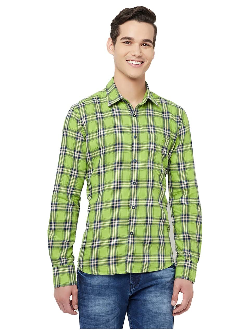 Sanoo singh Men's Green Checked Collar Shirt_SH1
