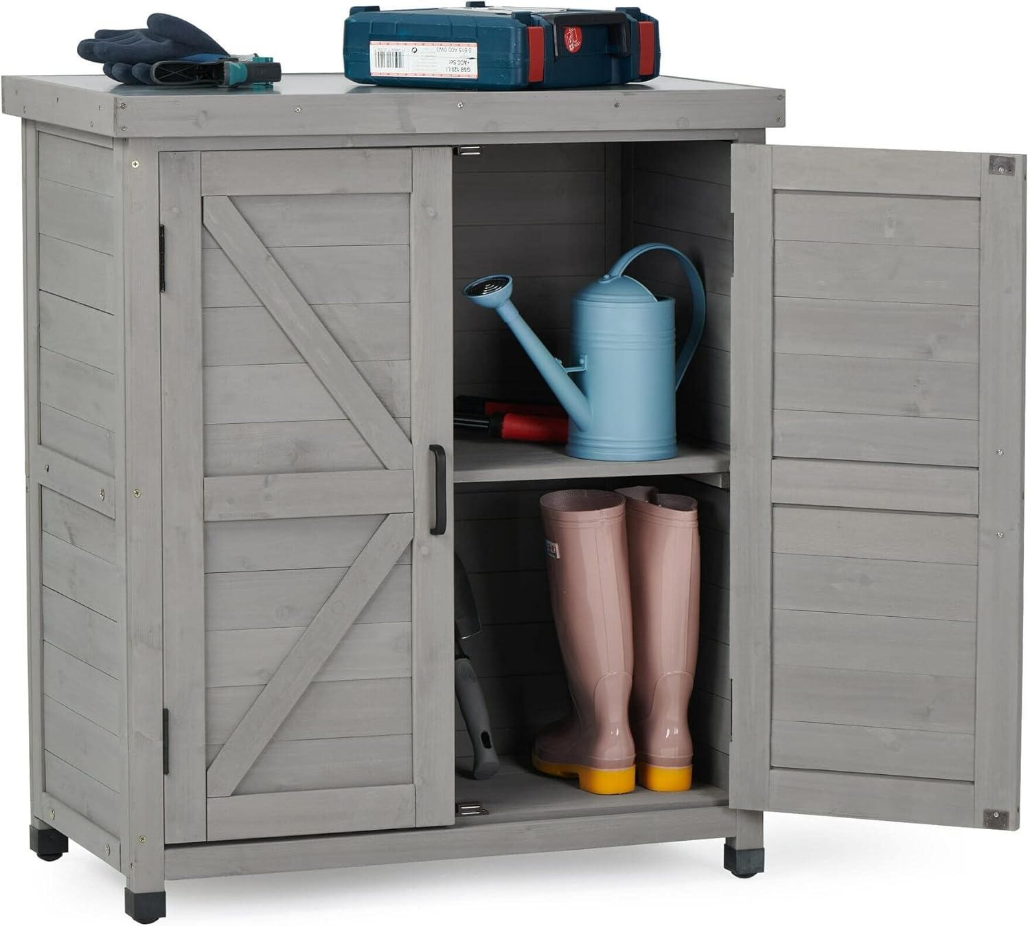 Wood Garden Storage Potting Bench Table Grey Patio, Lawn & Garden