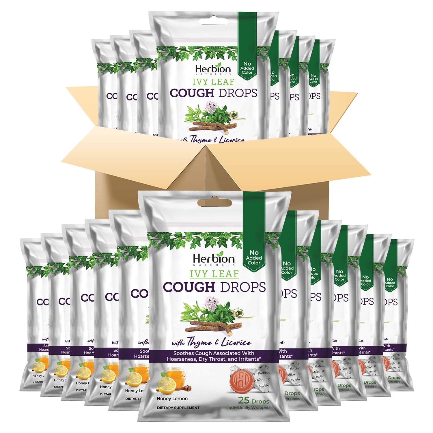 HERBION Naturals Ivy Leaf Cough Drops with Thyme & Licorice, Honey Lemon Flavor, Soothes Cough, for Adults & Children Over 6 Years, 25 Drops Each (Pack of 40)