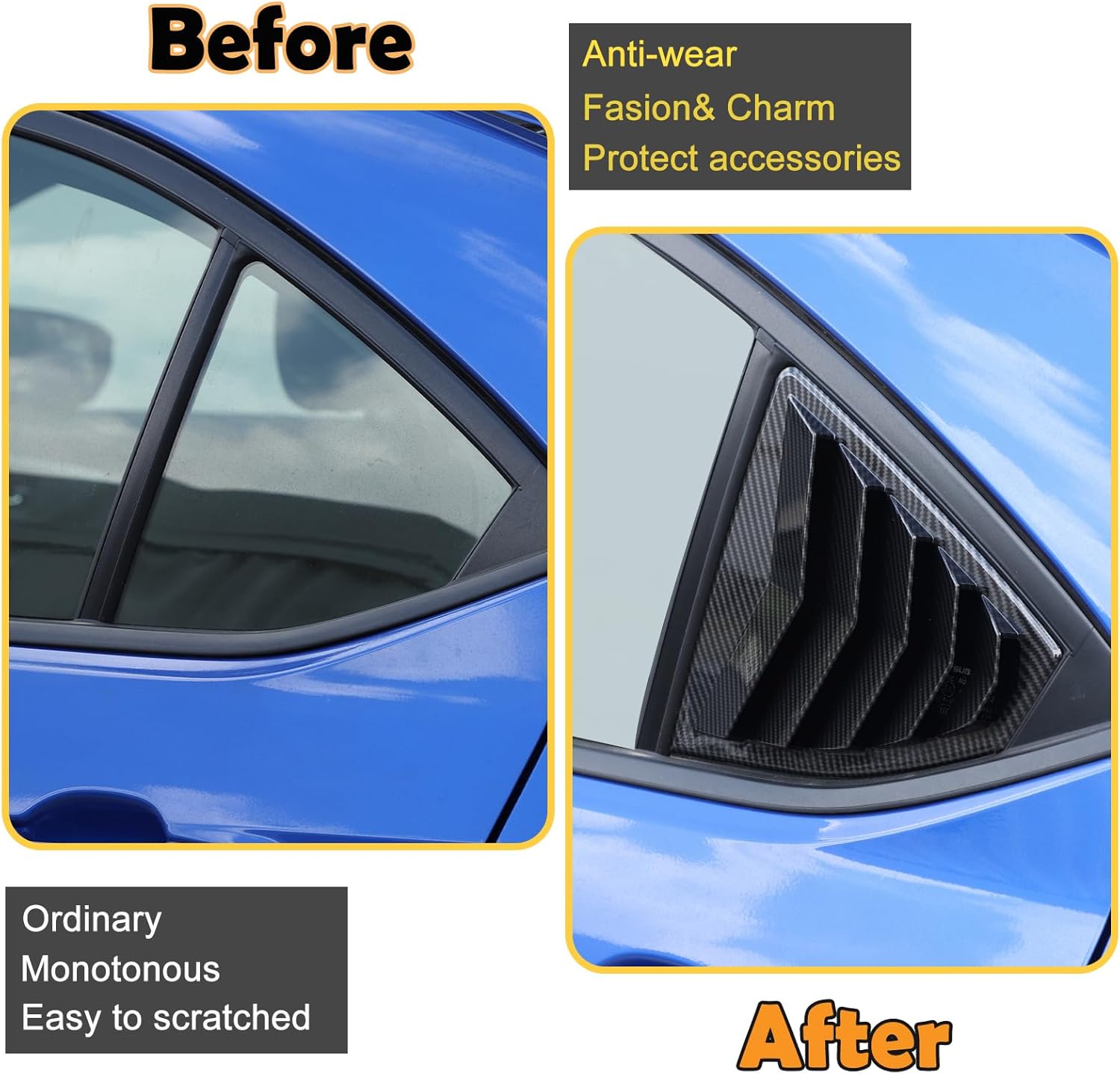 Rear Side Window Louver Cover Compatible with WRX 2022 2023, Car Side Window Shutters Air Vent Shades Cover Trim, Rear Quarter Trim Pair Accessories (Carbon Fiber Pattern)