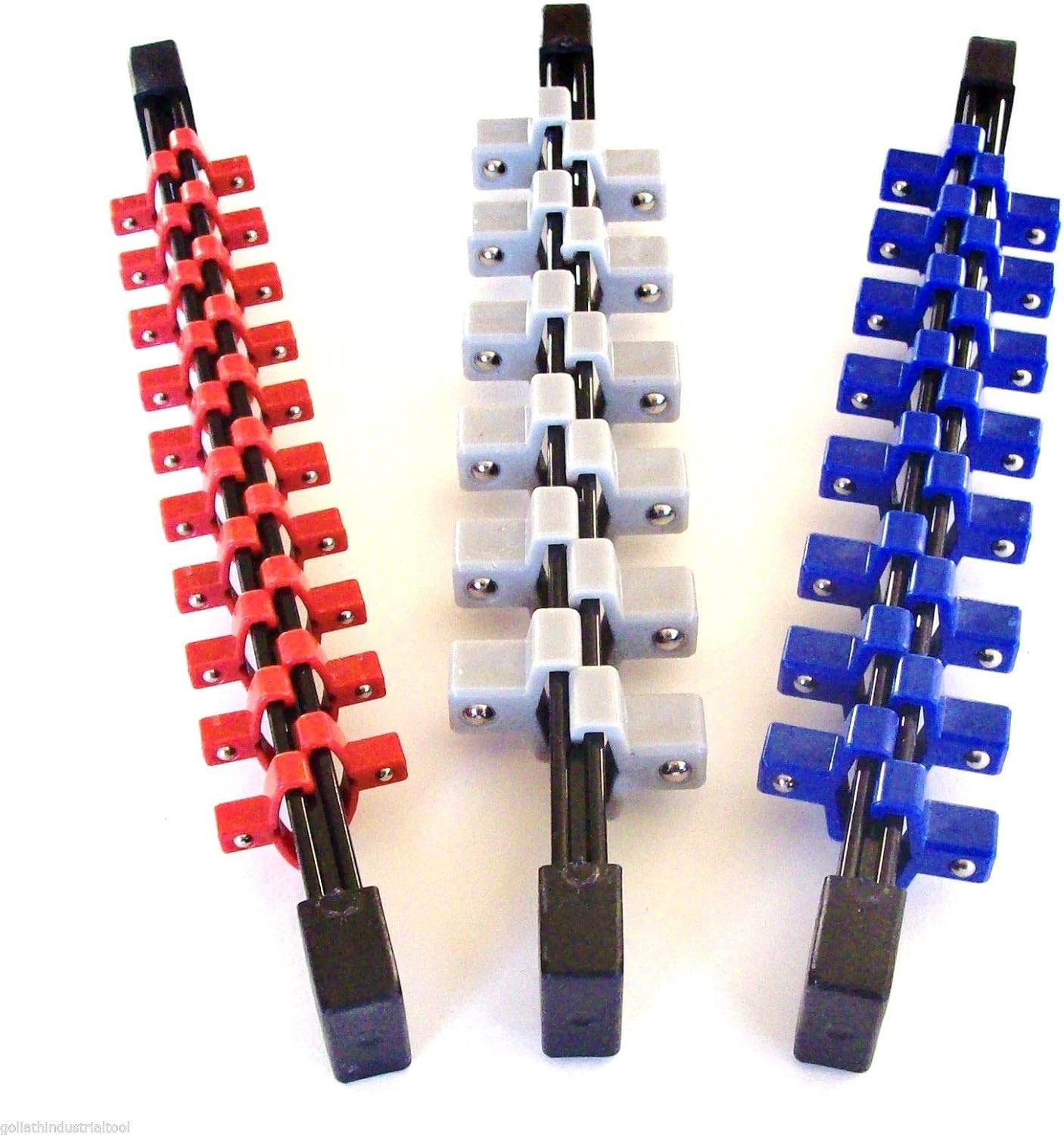3PC ABS DOUBLE SIDED SOCKET RAIL HOLDER ORGANIZER 1/4" 3/8" 1/2" RED BLUE GRAY