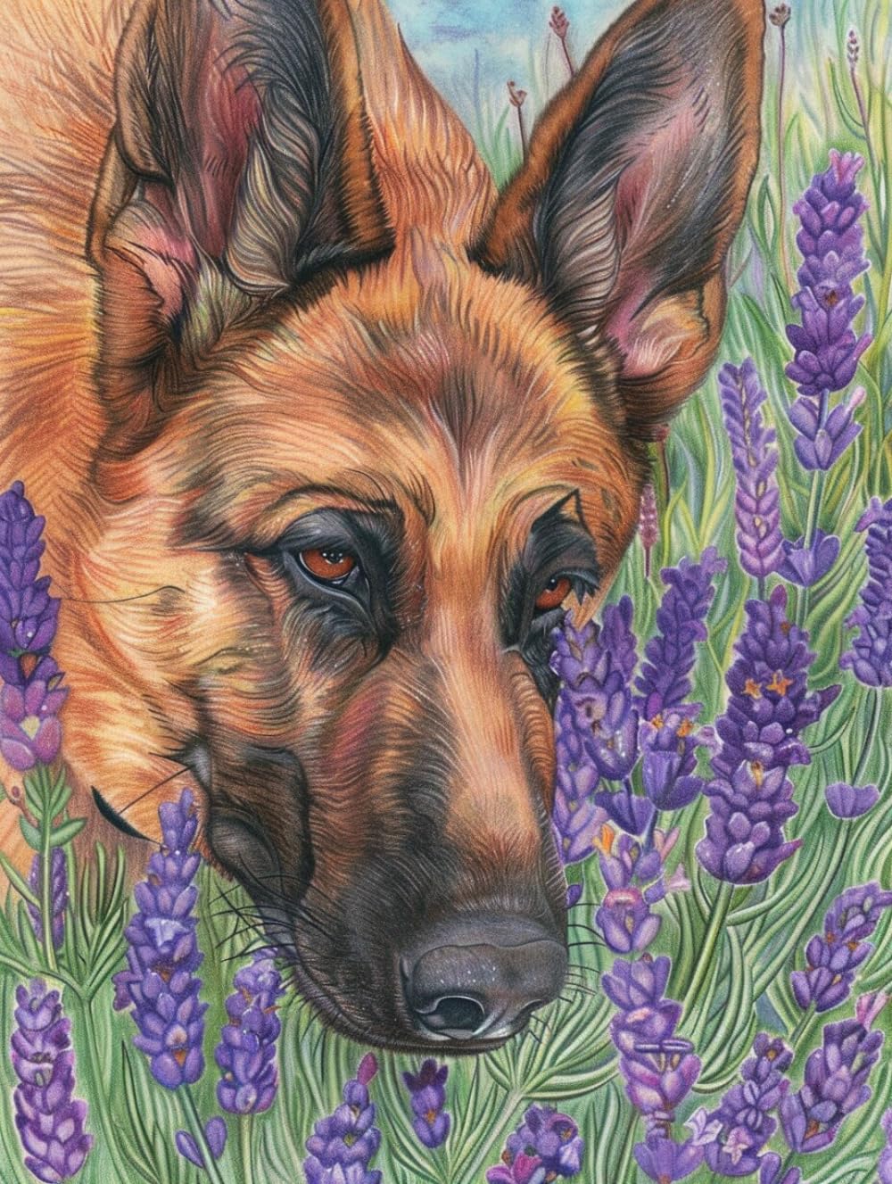 RKFLGEW 14CT Counted Cross Stitch Kits German Shepherd Animal Cross Stitch Set Dog and Flowers DIY Embroidery for Adults Beginner Needlework Kit with Patterns Needlepoint Art 30x40cm