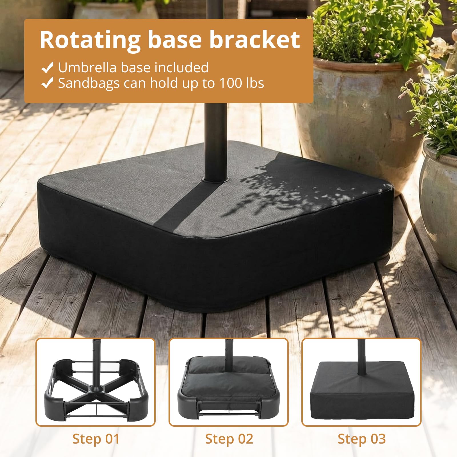 VOWNER Sonnenschirm Doppelseitiger, 4,4mx2,6m, Rechteckig Sonnenschirm mit Kurbel, Sommer Schirm Rechteckig Gartenschirm UV-Schutz, für Terrasse, Garten, Pool, Beige, mit Sonnenschirmhalter + Base