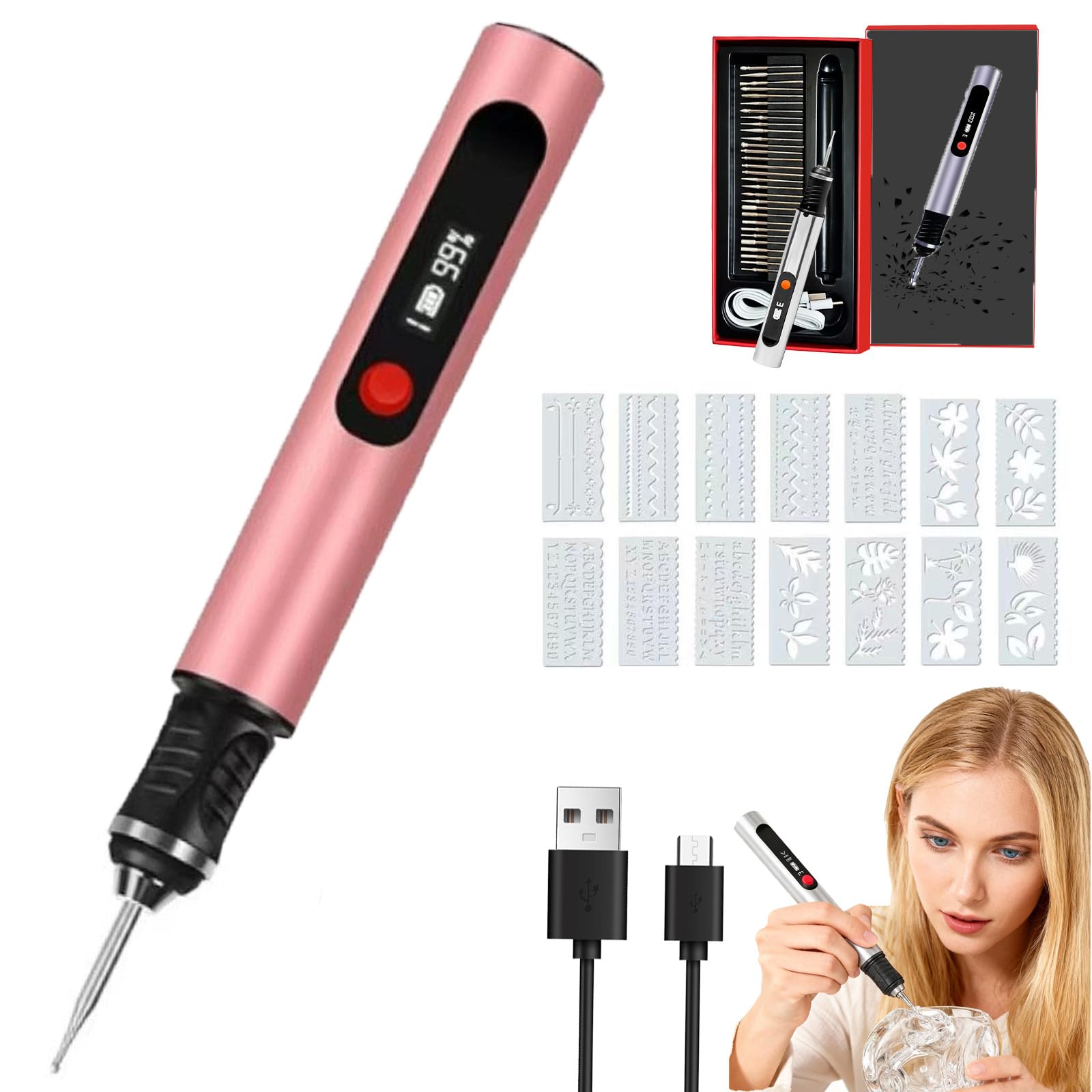 Penna Incisore Zengraver, Portatile Senza Fili Penna da Incisione con 3 Penna Incisore Zengraver, Portatile Senza Fili Penna da Incisione con 3