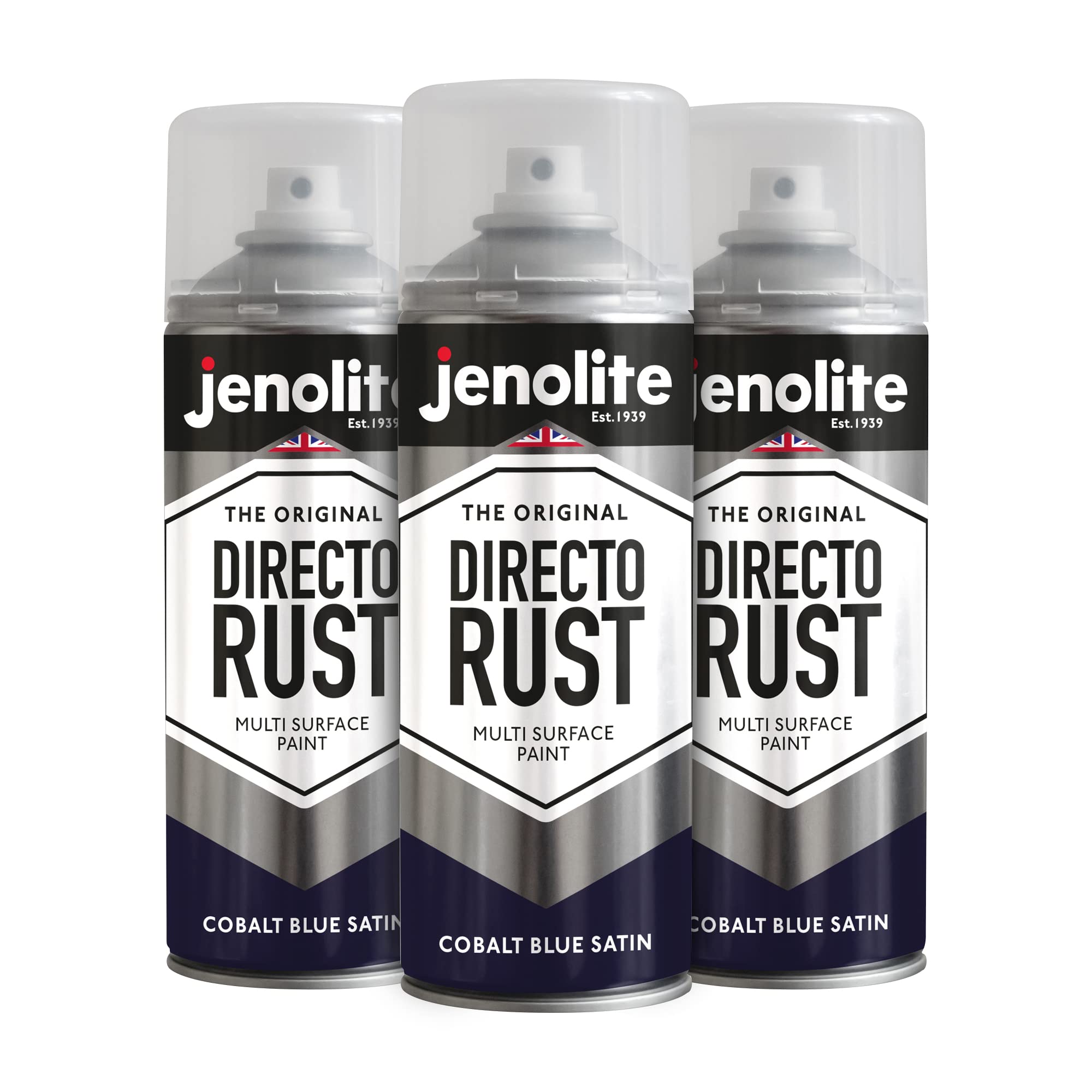 JENOLITE Directorust Spray Paint Satin Finish | COBALT BLUE | 3 x 400ml | Direct To Rust Spray Paint For Metal | All-In-One Multi Surface Paint for Metal, Wood, Plastic, Ceramic | RAL 5013