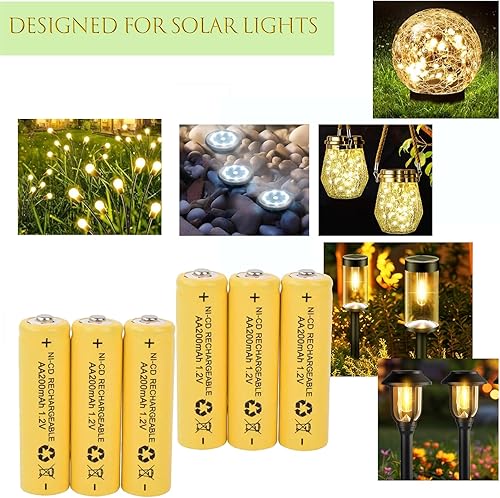 Miniatura 4 de Paquete de 12 baterías recargables Ni-Cd de 1.2 V AA 200 mAh para luces solares, iluminación de paisaje de césped (tamaño AA)
