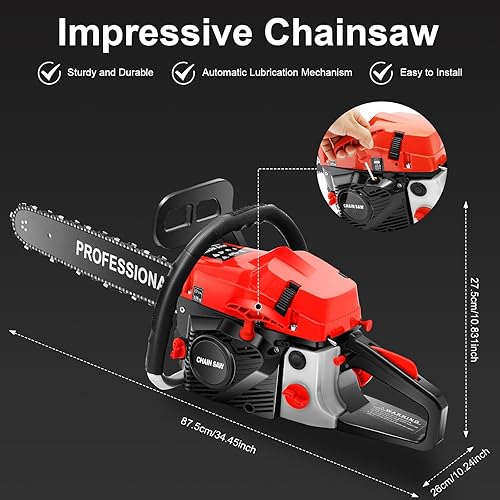 Miniatura 3 de CUBELLIN Motosierra de gas mejorada de 58 cc de 20 pulgadas, 2 tiempos, motosierra a gas refrigerada por aire, motosierra de cadena de gasolina de