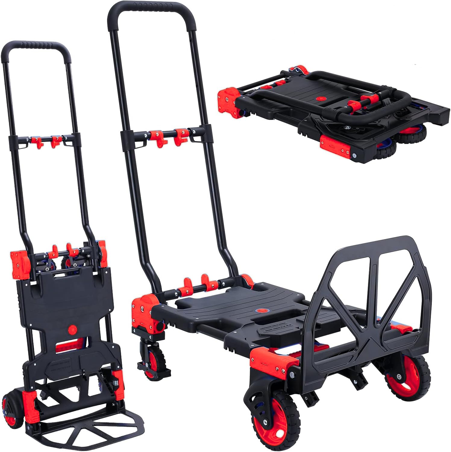2 in 1 Folding Hand Truck, 330lbs Aluminum Portable Dolly Cart, Red