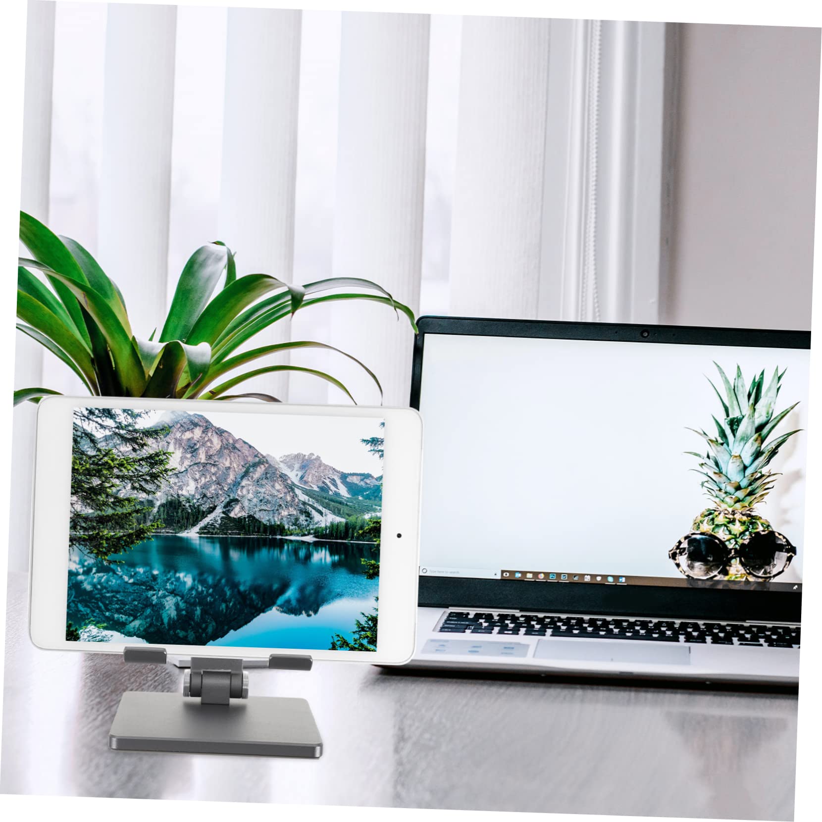 SHINEOFI Supporto per Tablet in Lega di Alluminio Pieghevole e Regolabile Altezza Regolabile e Base Antiscivolo Stabile e Pratico per Scrivania