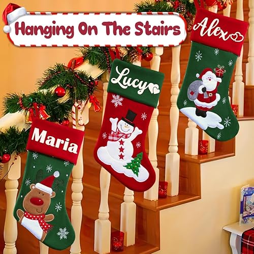 Miniatura 2 de Novgarden Medias de Navidad personalizadas, calcetín de Navidad con nombre personalizado con muñeco de nieve 3D, alce, muñeca de Papá Noel, medias