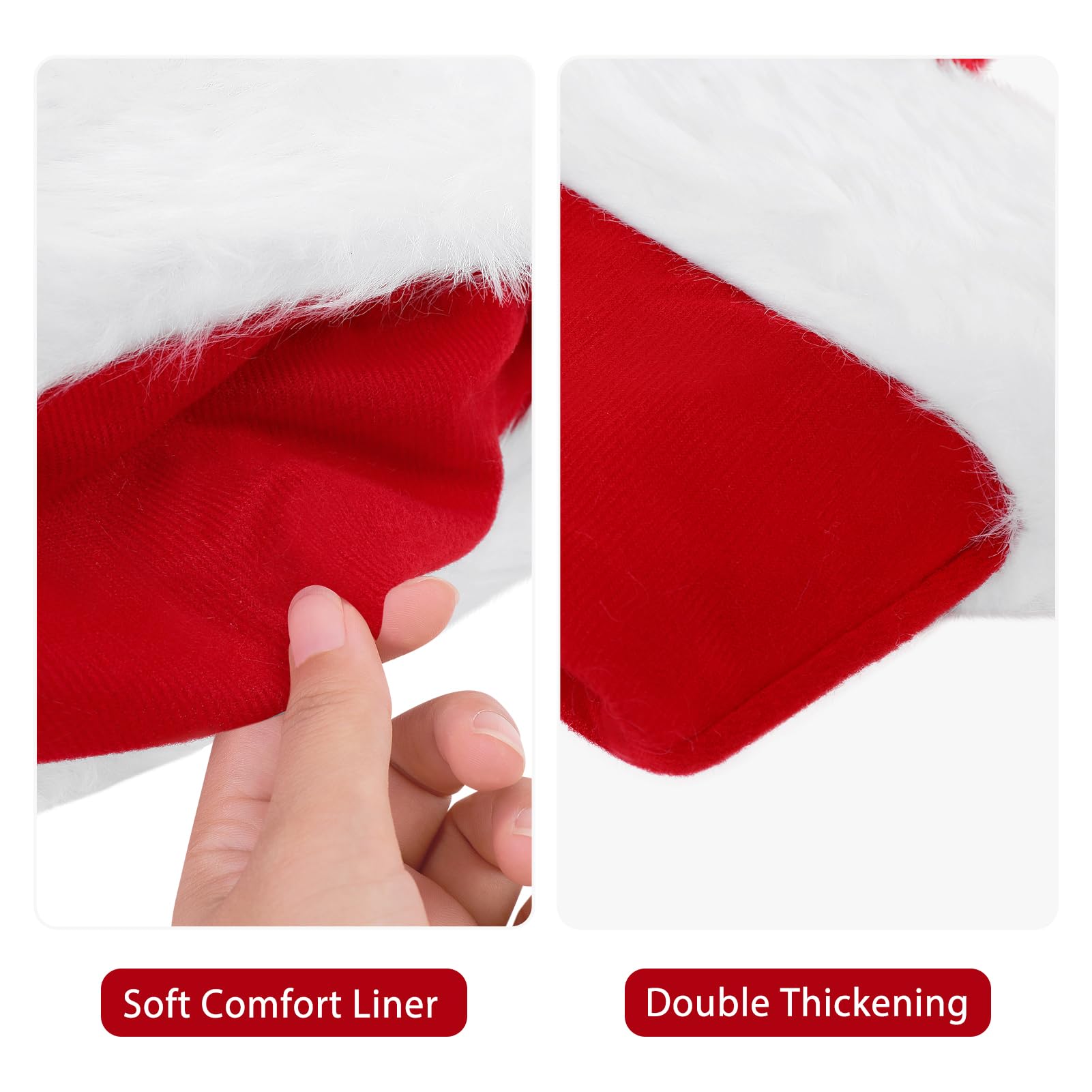 KONVINIT Christmas Santa Hat Festive Santa Clause Hat, Fluffy & Durable for Holiday Celebrations, Red With Stars, L-XL - Image 3