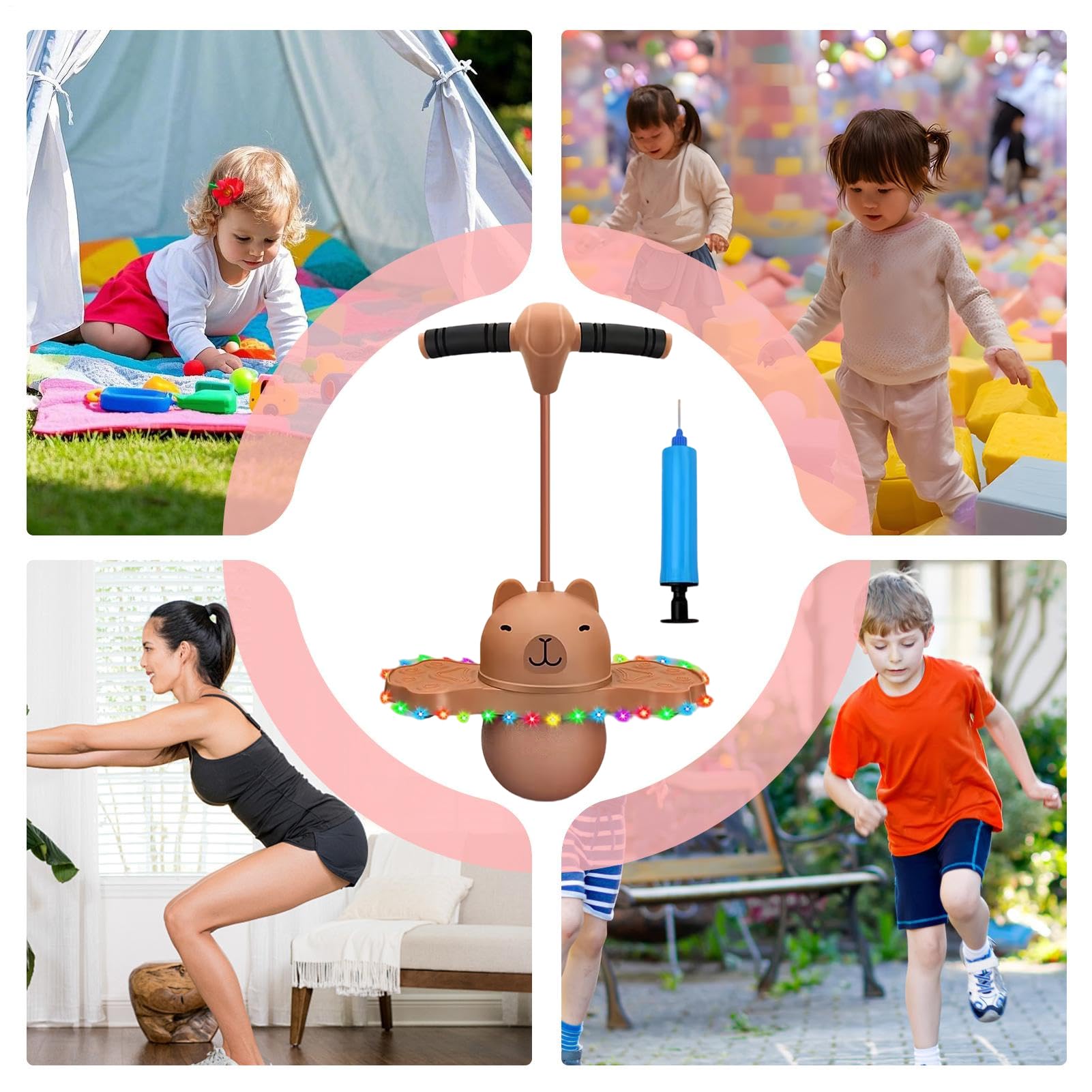 Bola rebozante para niños, juguetes interactivos inflables para equilibrar – Bolas con asas para saltos, para escuela, casa, jardín, ejercicio y fiestas de cumpleaños Navidad para niños y niñas
