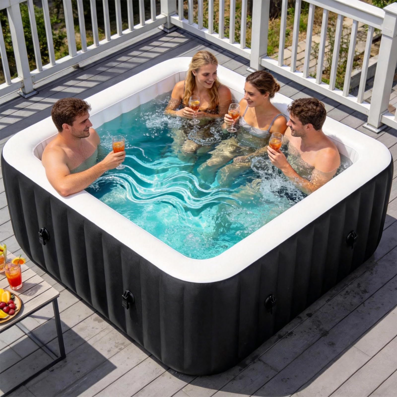 NAIZEA Inflatable Hot Tub - Outdoor Hot Tubs 2 to 4 Person, Portable Blow Up Spa Square Portable Hot Tub, 120 Soothing Bubble Air Jets, Cover, 2 Filter, 158 Gallon(57" X 57" X 25") - 1
