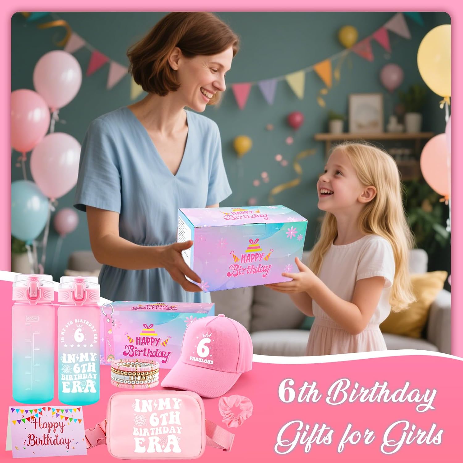 6th Birthday Gifts for Girls, 6 Year Old Girl Birthday Gift, Gifts for 6 Year Old Girl Trendy 2026 Water Bottle,Cap, Bag, 6 Birthday Gifts Ideal for Daughter Sister Niece, Things for 6yr Old Kids