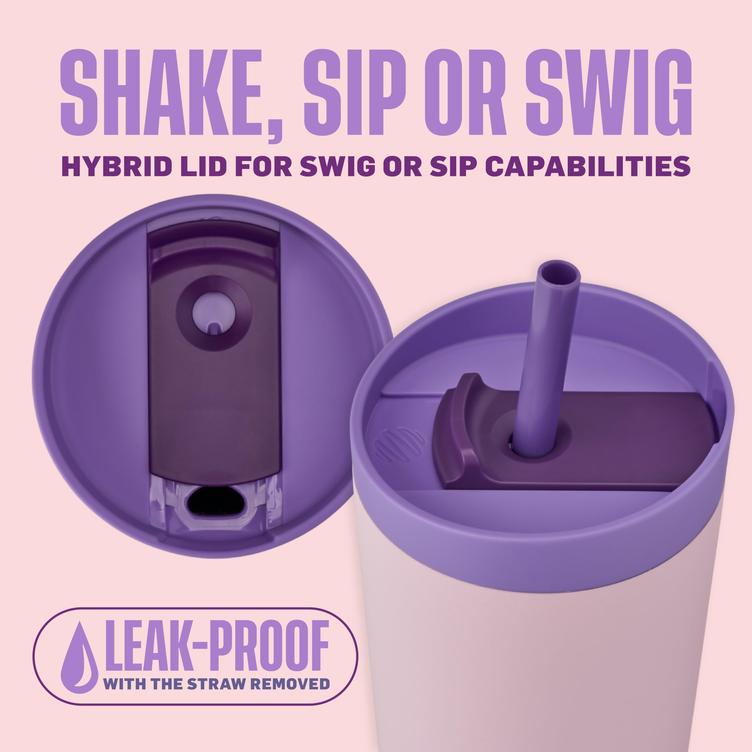 BlenderBottle Shaker isotherme 2 en 1 en acier inoxydable – Couvercle étanche – Paille, BlenderBall – Sans BPA – Pour boissons protéinées, smoothies et pré-entraînement, 710 ml, violet/rose (Velvet