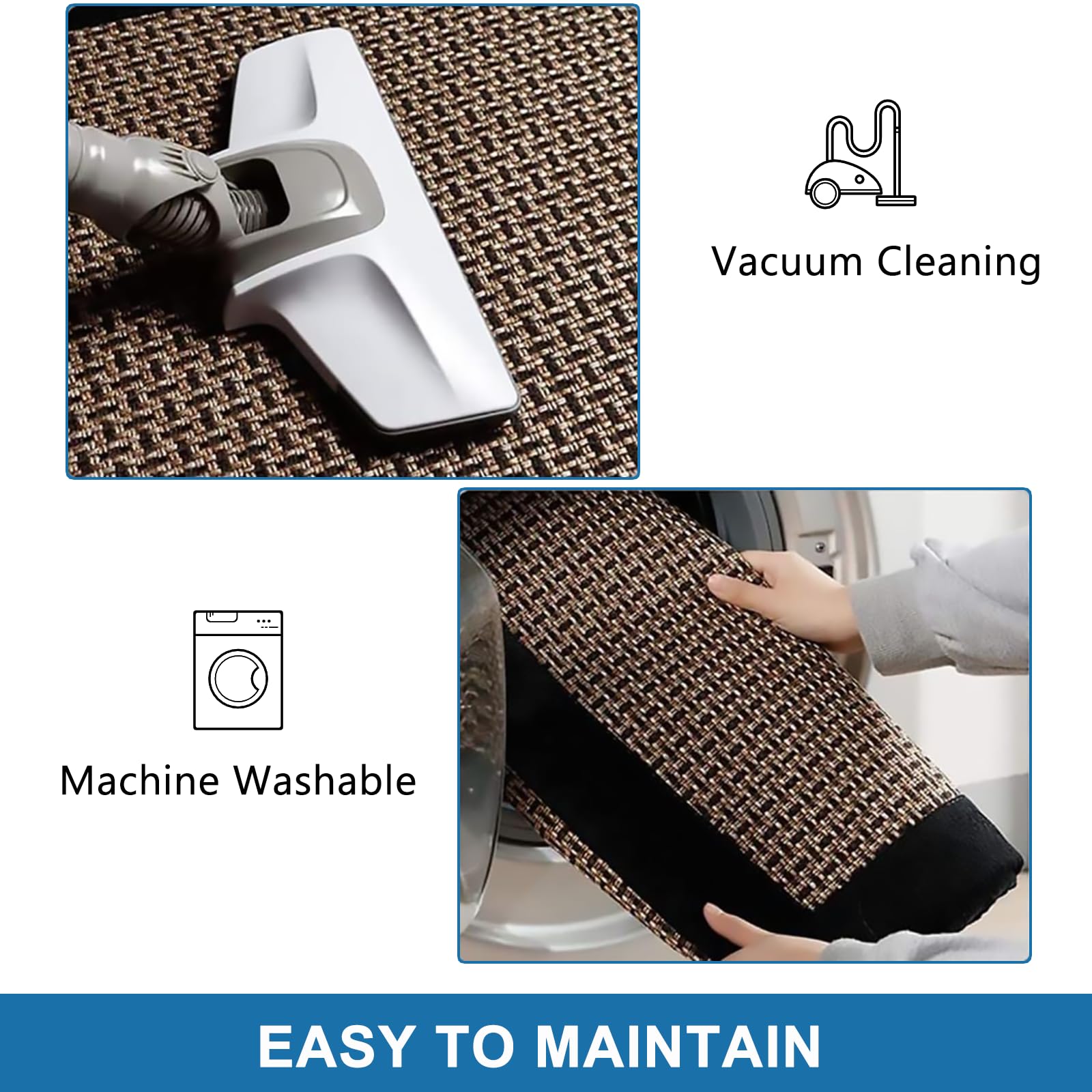 Tapis Cuisine Devant Evier, Tapis de Cuisine Lavable Antidérapant, Tapis Couloir en Coton et Lin Tissé, Tapis de Sol pour la Cuisine, Le Salon, Le Bureau (Noir, 50x120cm)