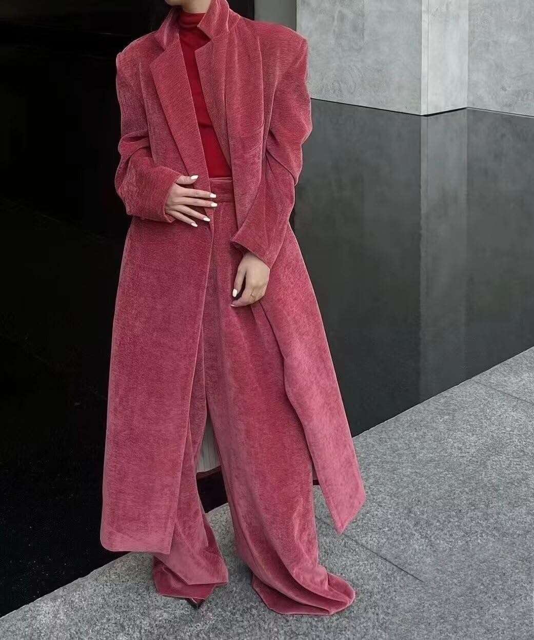 Women's Snow Velvet Suit Long Jacket Wide Leg Pants Two Pieces Tuxedos for Prom Banquet Party