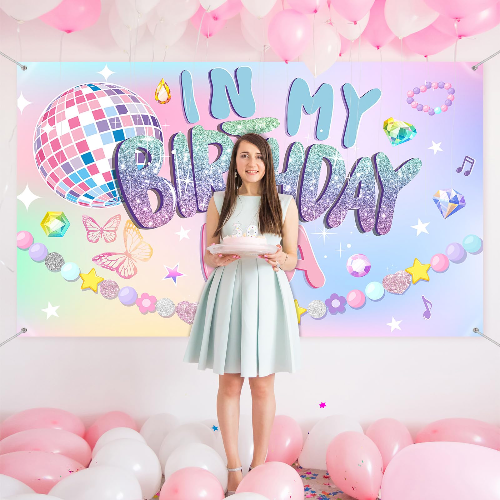 Tiamon Banner 'In My Birthday Era' 185x110 Cm - Musik-Thema Mit Glitzer, Für Geburtstagspartys & Fotohintergrund