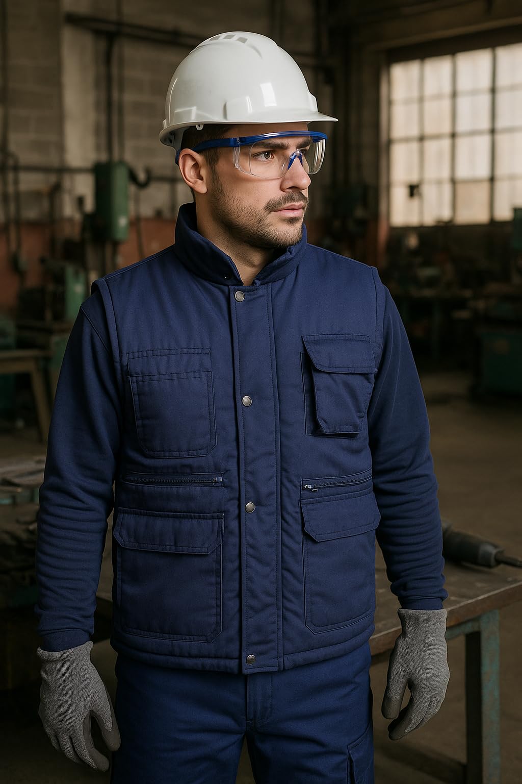 Juba Chaleco multibolsillos 80% poliéster/20% algodón, Forro interior polar, Azul marino, XXL