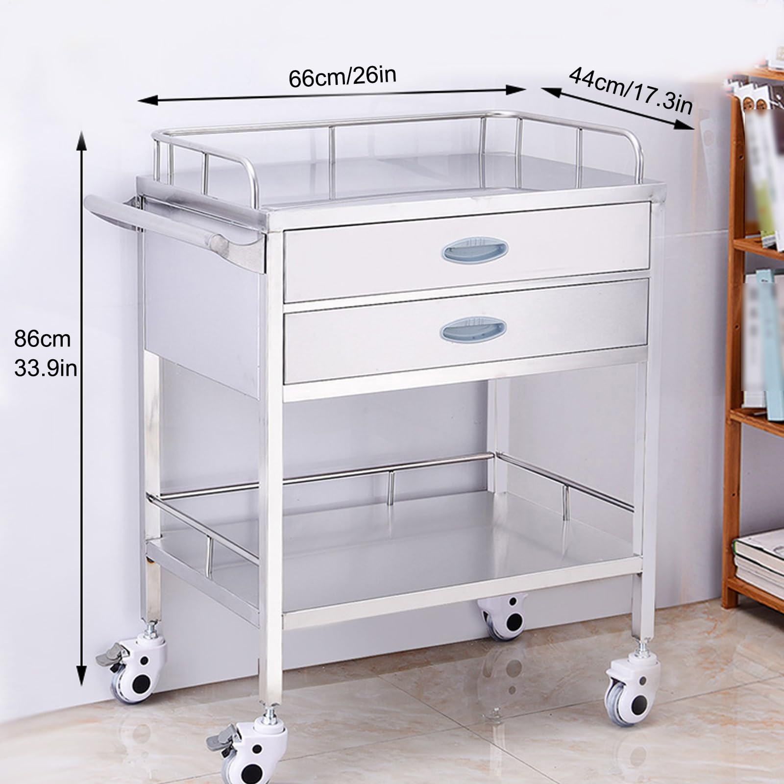 Servierwagen Edelstahl Serving Lab Trolley, Laborwagen Edelstahl 2 Ablagen, Transportwagen Laborwagen teewagen, für Labor, Krankenhaus, Zahnarztpraxis, Salon usw