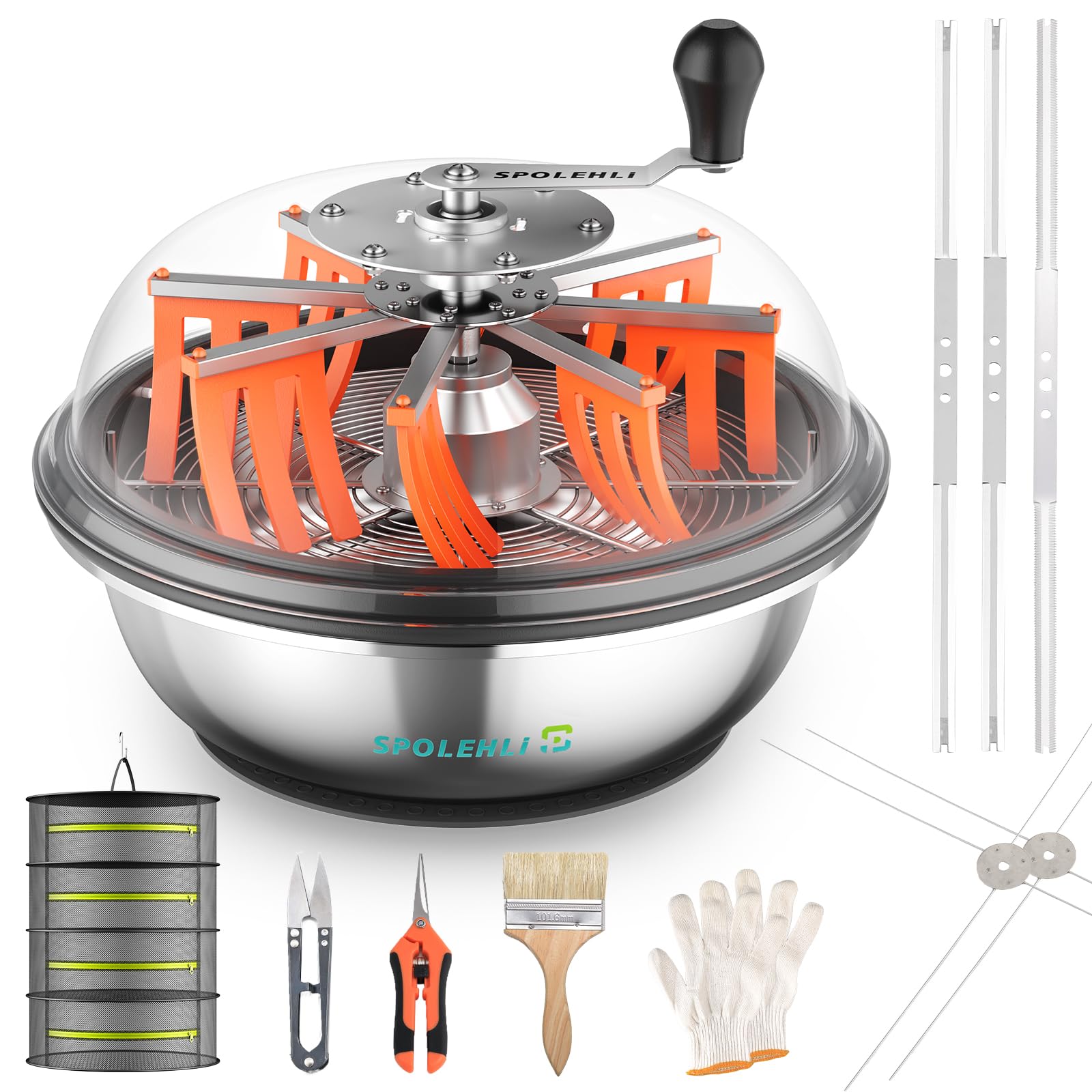 Trimmer manuale Bud Trimmer da 16 pollici, per taglio Twist-Spin con 3 lame in acciaio inox, forbici per potatura e rete di asciugatura per foglie, germogli, fiori