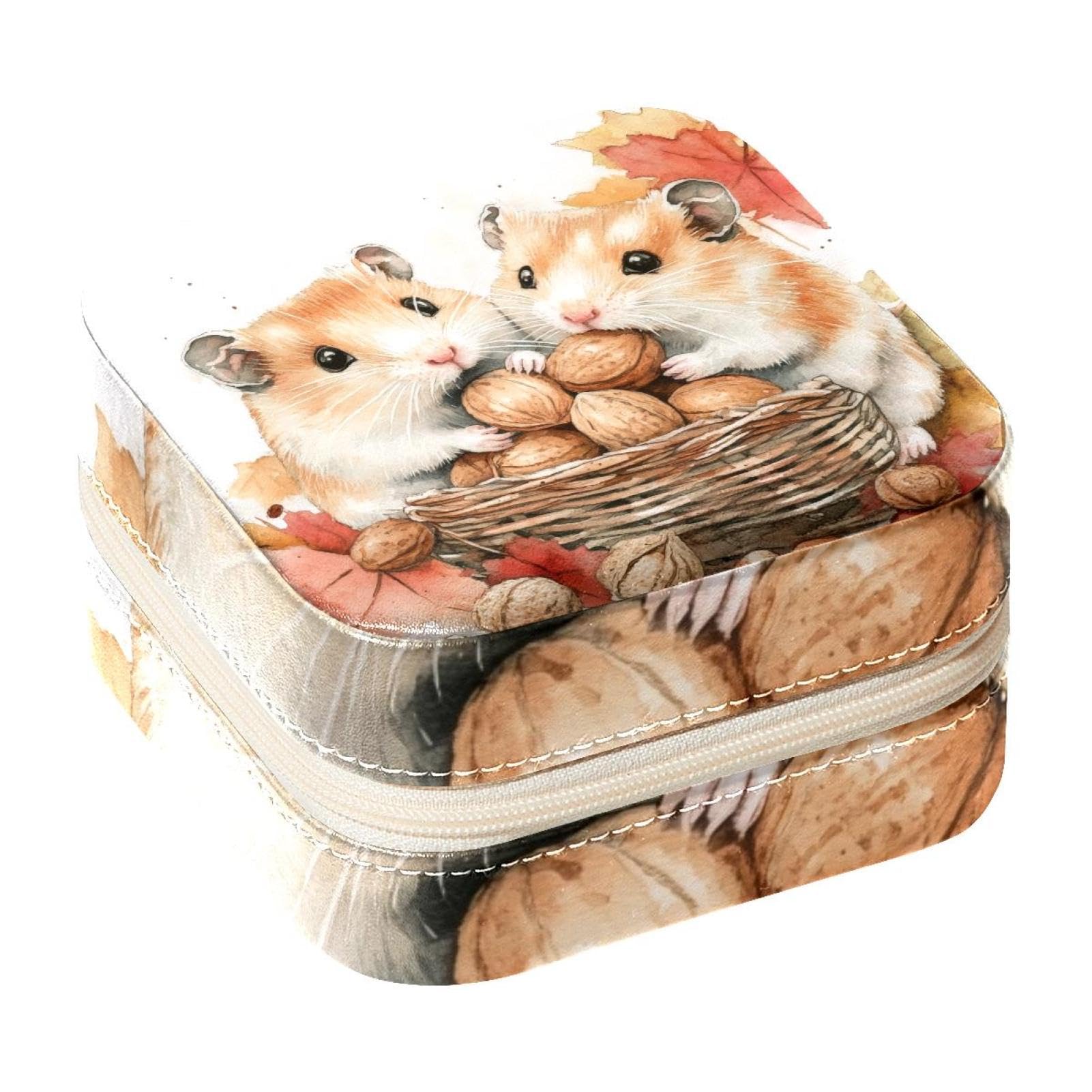 Petite boîte à bijoux pour bague, boucles d'oreilles et collier motif hamster