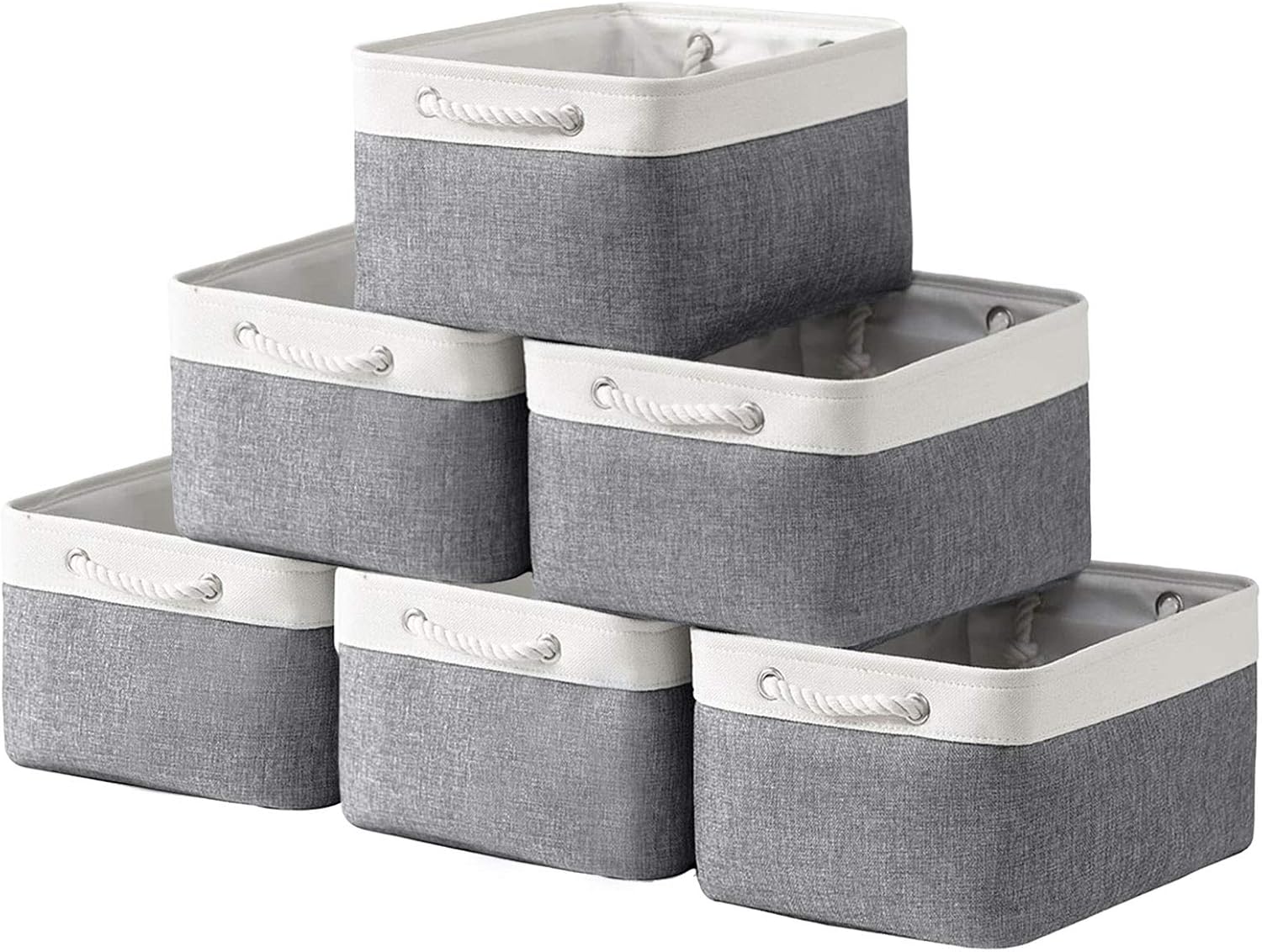 Storage Baskets Small Fabric Baskets [6-Pack] Sturdy Storage Bins with Handles, Baskets for Organizing Toys, Portable Baskets for Shelves, Shelf Baskets for Nursery (White&Gray, 11.8(L)x7.9(W)x5.1(H))