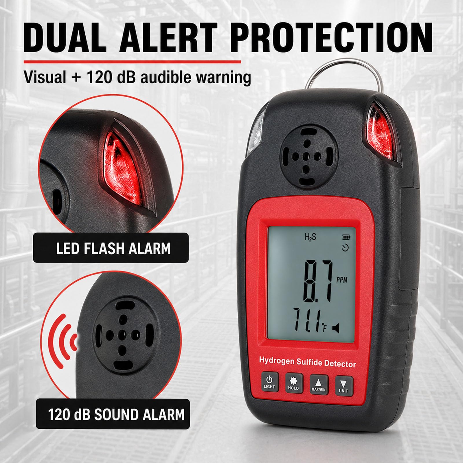 Detector de Sulfuro de Hidrógeno Detectores de Gas Y Alarmas Electroquímico h2s H₂S Monitor Medidor Sensor Alarma de Envenenamiento Pantalla LCD Retroiluminación