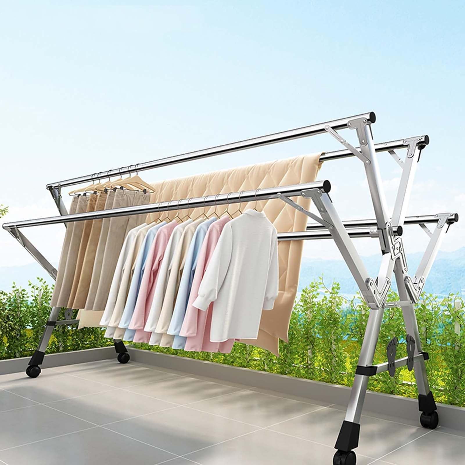 Étendoir à linge pour couvertures volumineuses avec structure 2m anti-rouille